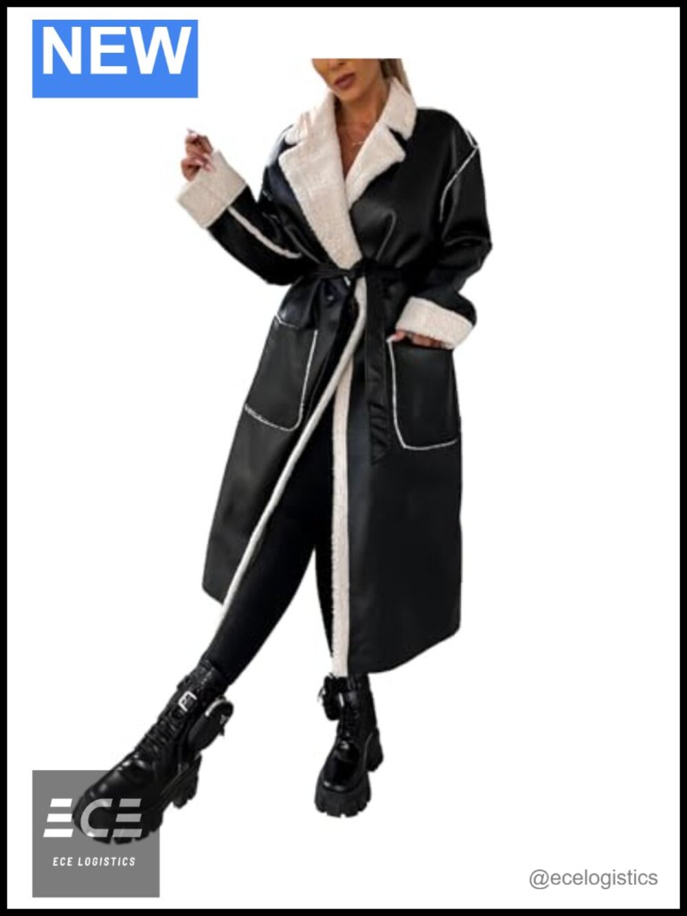 Faux Leather Long Jacket Faux Shearing Moto Bomber Sherpa-Lined Winter Coat